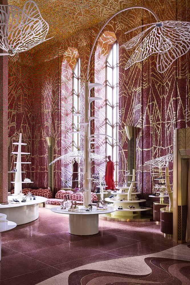 The Red Room at Printemps New York, dedicated to shoes